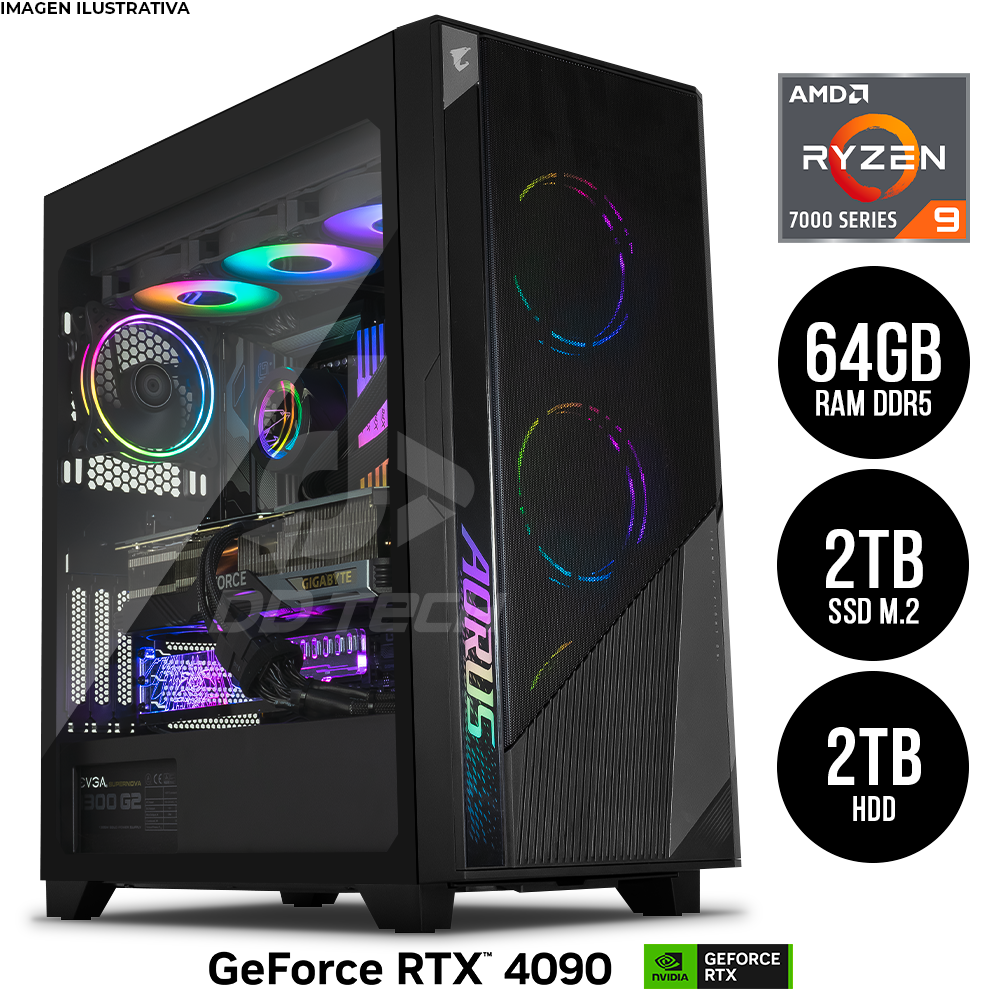 Computadora PRIDE GAMING AORUS PC FENRIR / NVIDIA® GeForce RTX™ 4090 / AMD  Ryzen 9 7950X3D / 64GB DDR5 RAM / 2TB SSD M.2 NVMe / 2TB HDD / ENF. LIQ.  360MM / 1300W 80+ GOLD / INCLUYE WIFI